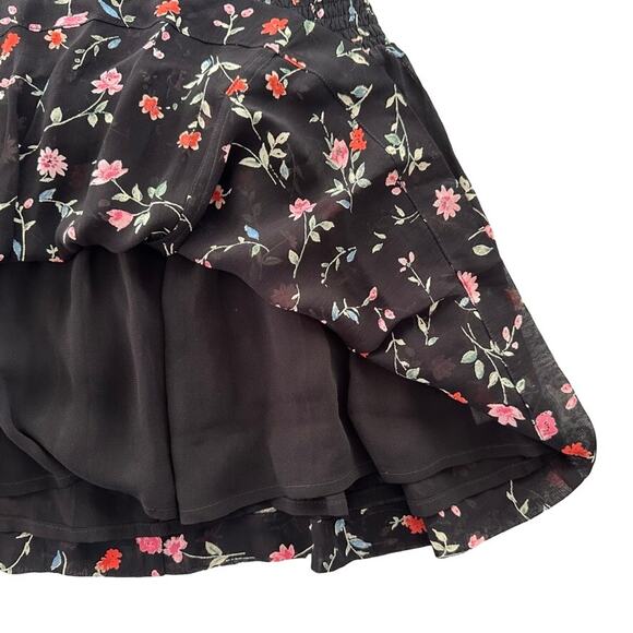 GANNI Elm Shirred Floral Black Georgette Mini Skirt Size 40 US 10 Smocked Waist - Picture 5 of 8